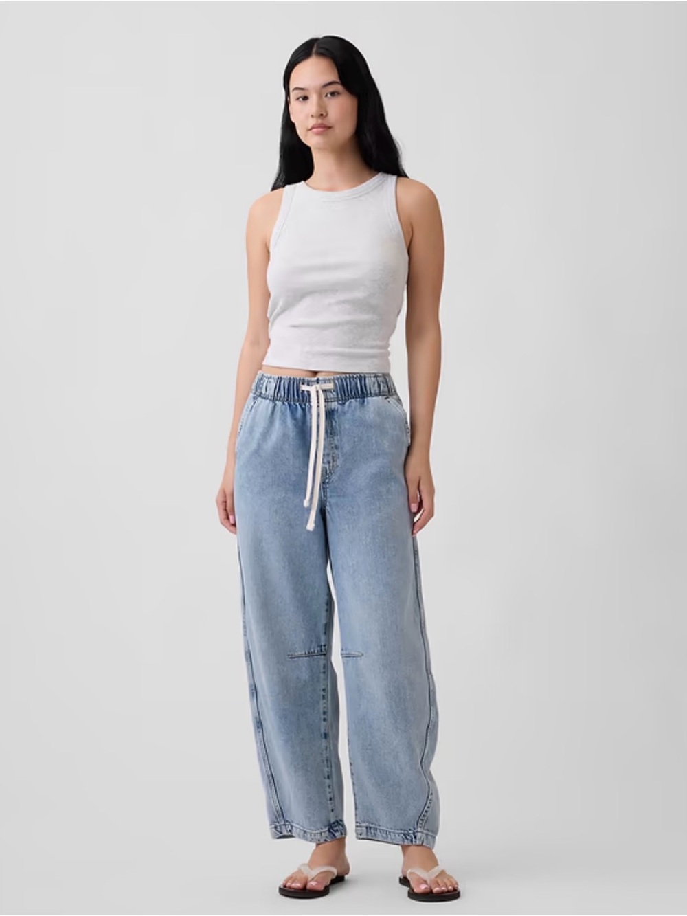 GAP Mid Rise SuperSoft Pull-On Barrel Jeans